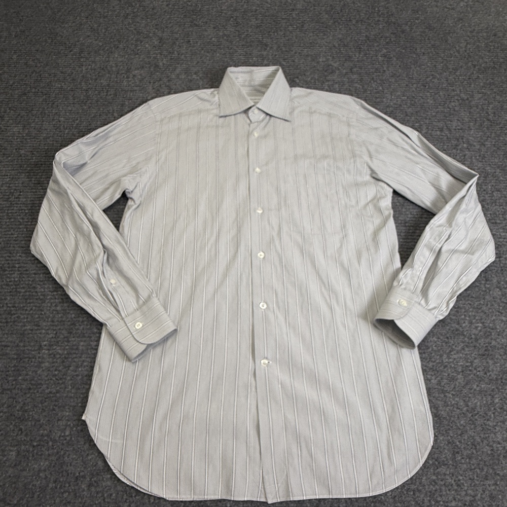 Ermenegildo Zegna Dress Shirt Mens 15.5 39 Gray Stripe Cotton Long Sleeve